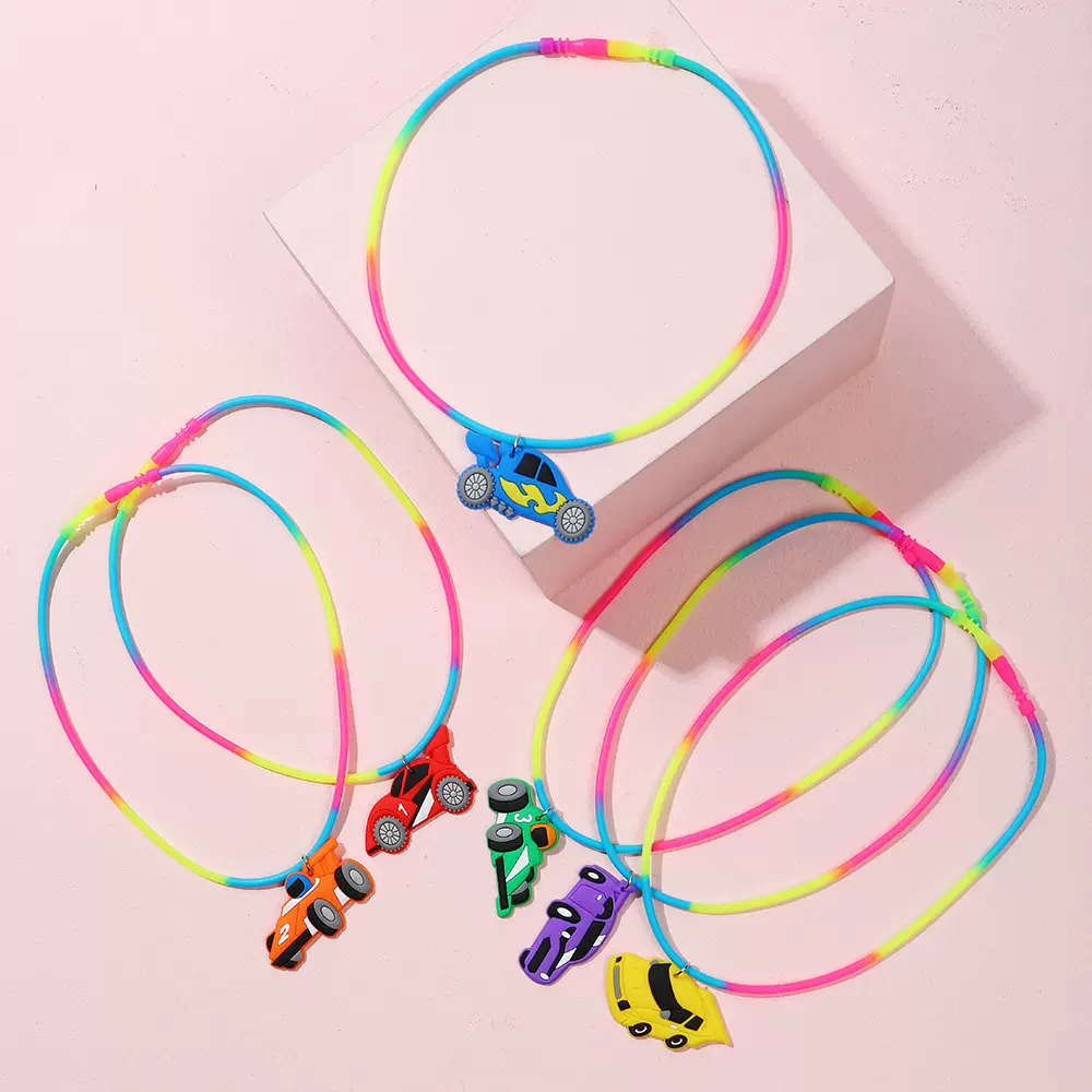 跨境新款赛车硅胶项链 PVC项圈儿童卡通萌趣项链首饰玩具小礼品