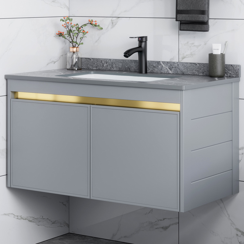 Combinación de gabinete de baño de aleación de aluminio de espacio lavabo de baño lavabo de cerámica lavabo integrado lavabo