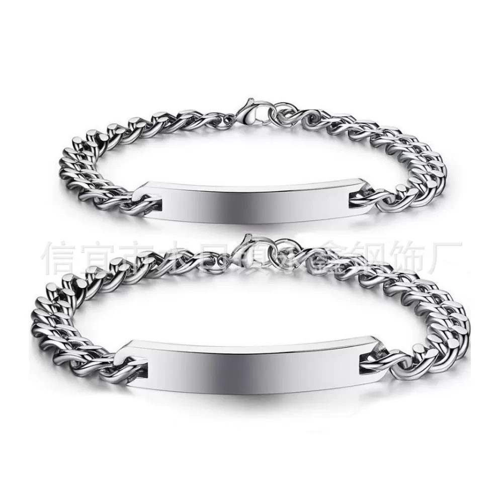 工厂销 外贸饰品批发一件代发 光面时尚潮流不锈钢情侣手链L157