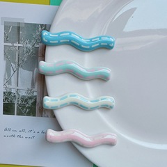 春秋色描线波浪女生一字鸭嘴刘海发夹饰品树脂配件diy洞洞鞋辅料