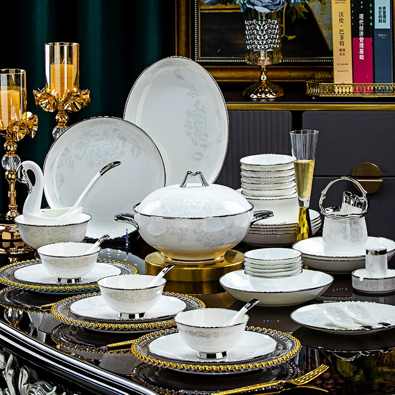 Jingdezhen bone porcelain tableware household European-style rice bowl noodle bowl ceramic dishes dish bowl soup bowl soup free combination petty bourgeois