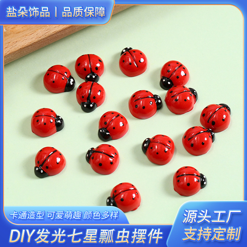 Cross-border luminous Coccinella resin ornaments diy accessories mobile phone shell nail decoration materials wholesale