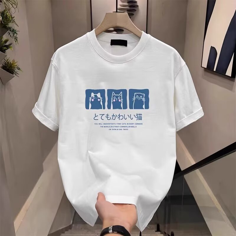 Summer short-sleeved T-shirt for men, ins style, loose fit, five-quarter sleeve, trendy brand, couple outfit, versatile T-shirt