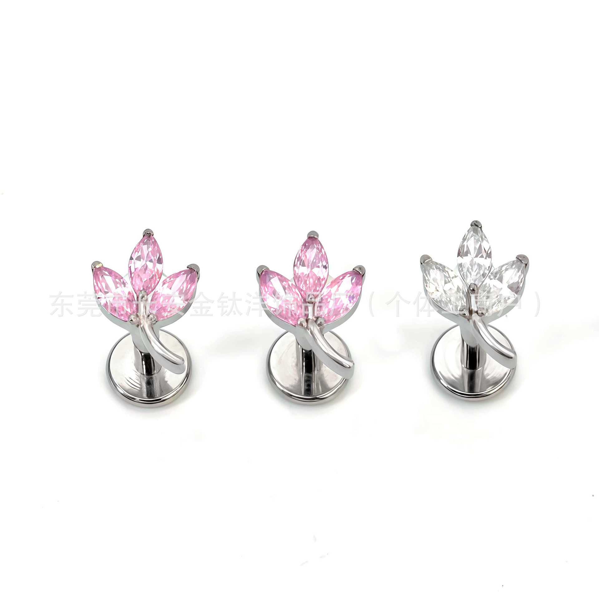F136 Titanium Internal Thread Three-Horse Eye Leaf Lip Nail Earrings Ear Bone Nail G23 Titanium Alloy Body Piercing Jewelry detail image 7