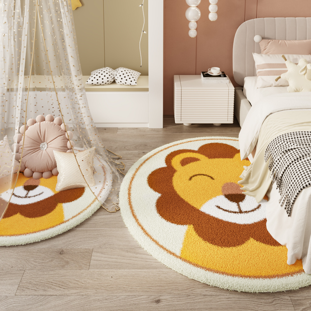 卡通圓形地毯客廳書房茶几墊兒童北歐簡約線條臥室床邊毯 地墊