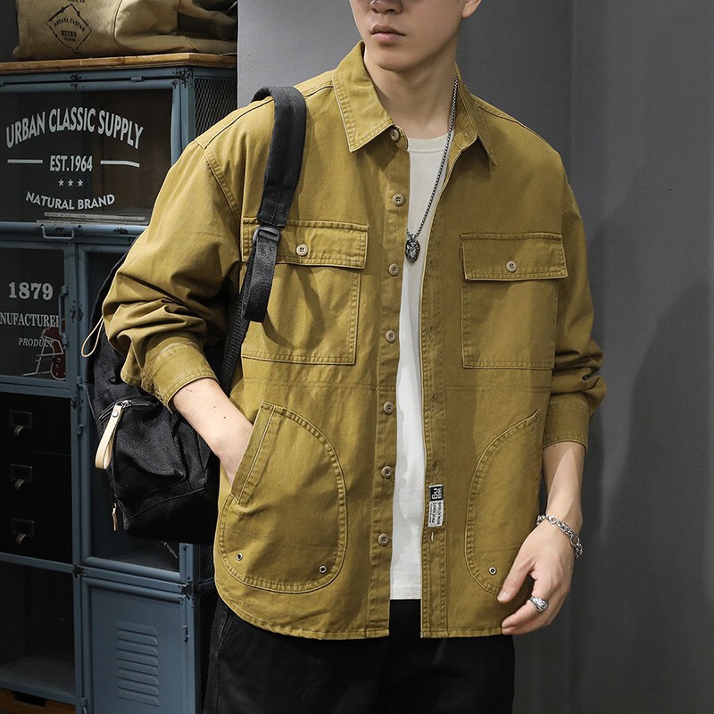 Trendy Washed Denim Long-Sleeve Shirt for Men, Autumn New Loose Fit, Large Size, Turn-Down Collar, Stylish Casual Workwear Jacket