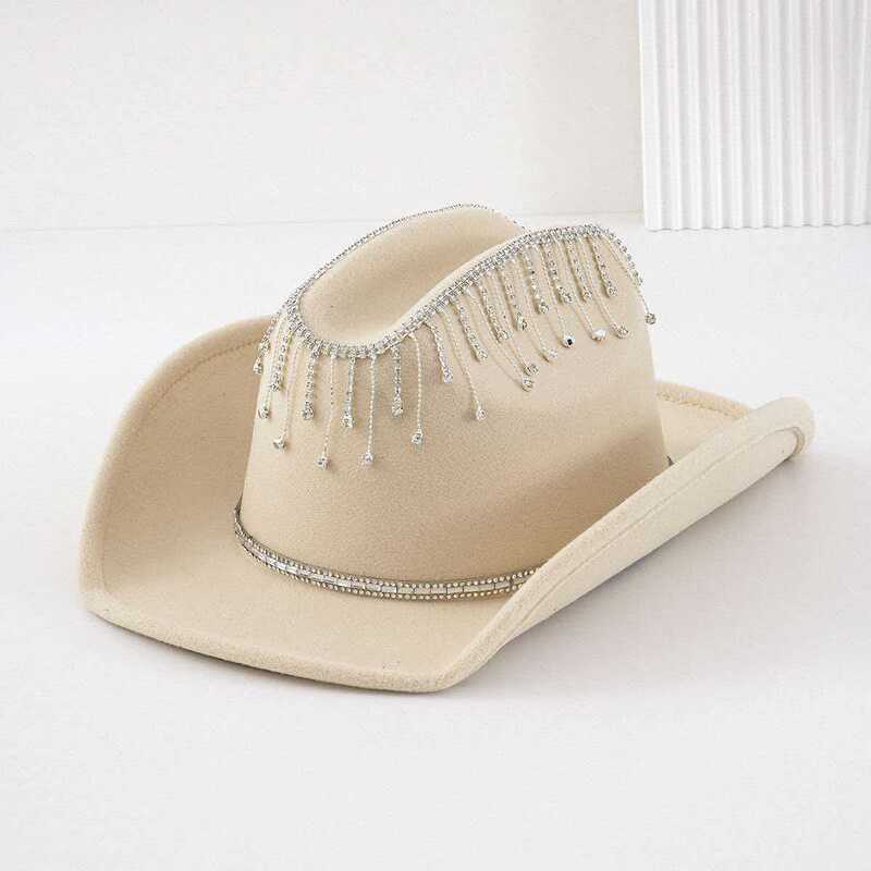 Cross-border double-layer rhinestone tassel western cowboy hat, pink diamond wedding hat for weddings and disco parties Cross-border double-layer rhinestone tassel western cowboy hat, pink diamond wedding hat for weddings and disco parties