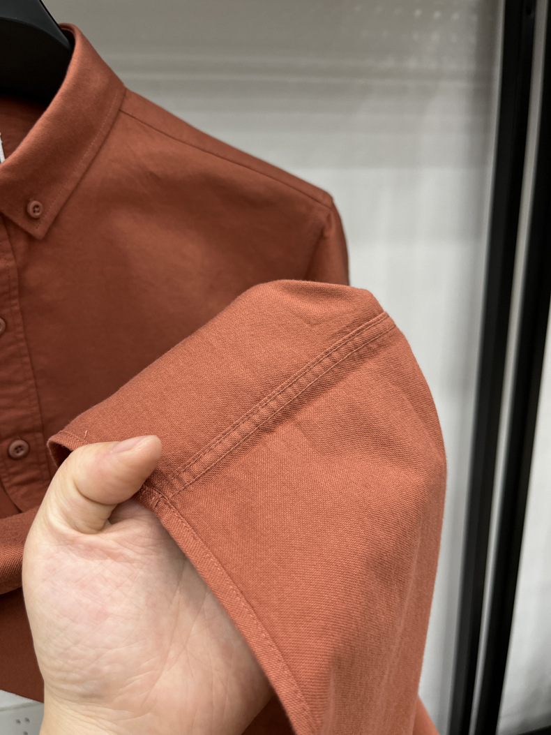 Men's Long-sleeve Embroidered Shirt Solid Colour Casual Autumn Top_voghion.com