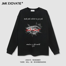 JMK EXDVATIE美式复古潮牌创意图案印花街头宽松嘻哈街舞圆领长袖