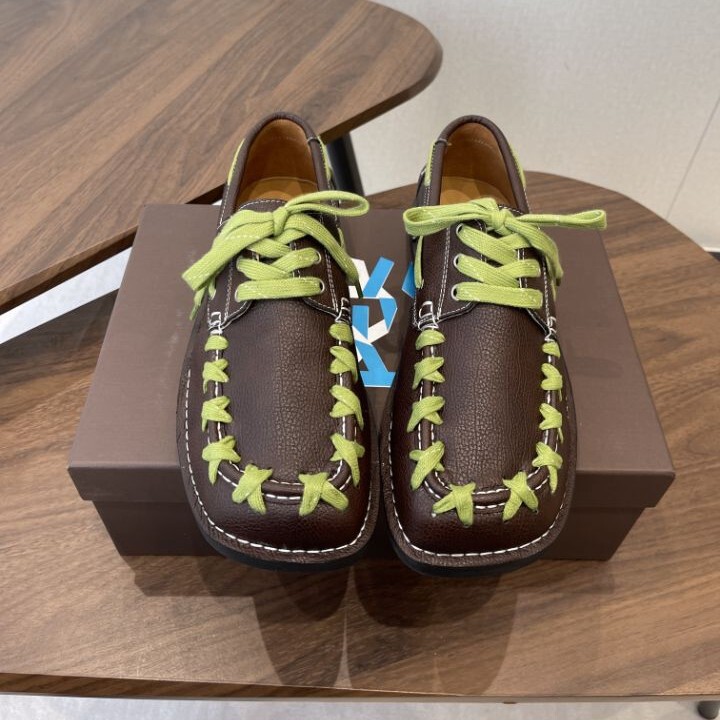 Trendy Fashion New Niche Derby Shoes 2026 New Couple Style Retro Square-Toe Lace-Up Color-Block Loafers