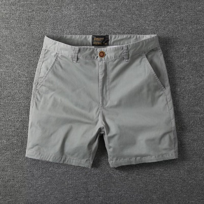 Summer New Cotton Quarterpants Men's Casual Slim-fit Straight Tooling Shorts Micro-stretch Trimple Pants Beach Pants