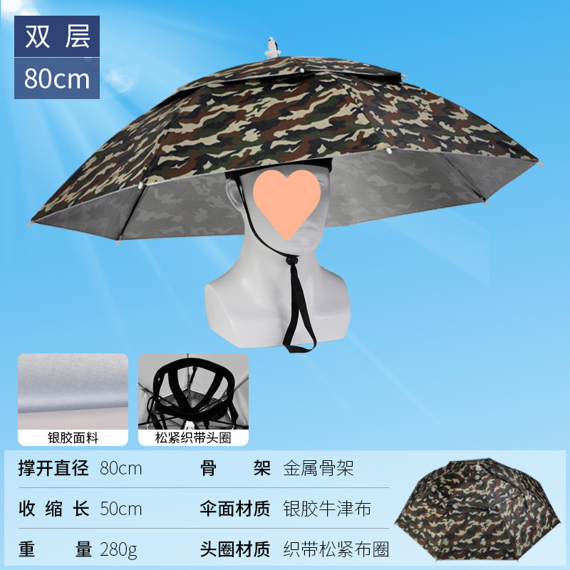 伞帽头戴雨伞帽子钓鱼头戴太阳伞户外采茶环卫防晒斗笠伞折叠大号|undefined