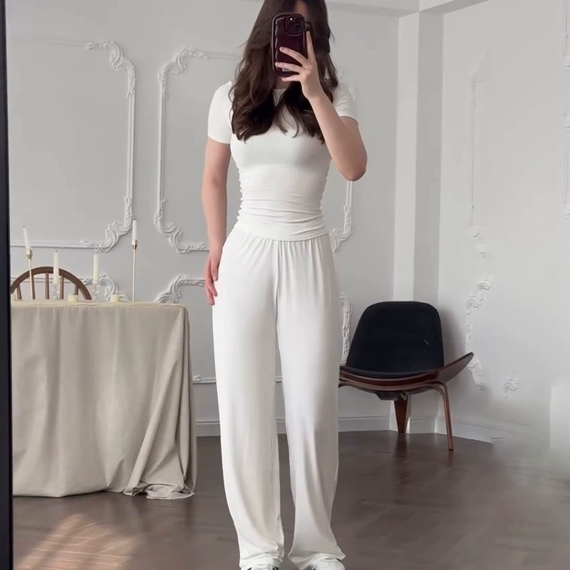 Summer solid trousers set, European style, lightweight, multiple colors & sleeve options
