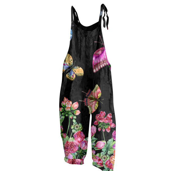 2023 Summer new women's Christmas printed retro jumpsuit European and American Foreign Trade popular sling jumpsuit for women