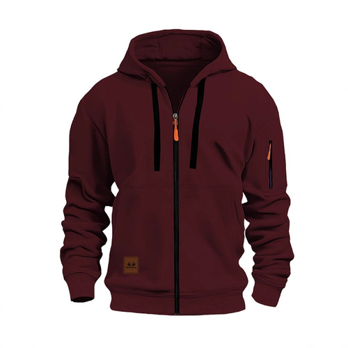 2024 Cross-border Spring and Autumn Men's Sports Hooded Zipper Sweatshirt with Multiple Pockets Hooded Sweatshirt for Sports and Leisure
