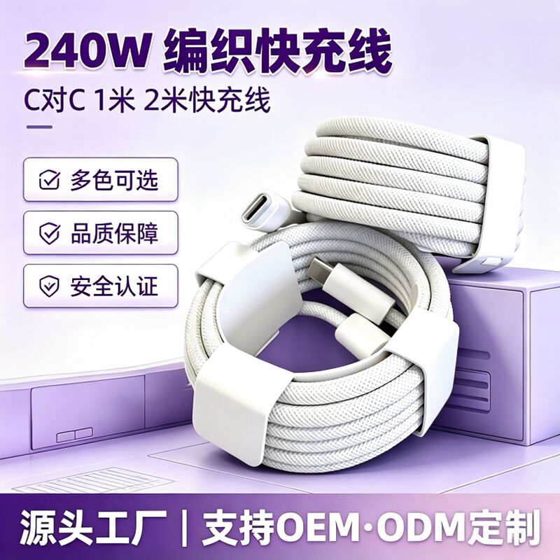 Customized 240W braided fast-charging cable suitable for 17 mobile phones, iPad tablets, and Mac laptops Customized 240W braided fast-charging cable suitable for 17 mobile phones, iPad tablets, and Mac laptops