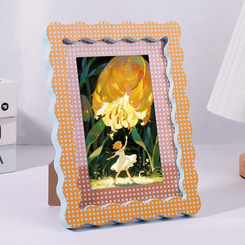 Foreign Trade Plaid Printed Wooden Photo Frame, Dual-Purpose for Standing or Hanging, Suitable for Preserving Beautiful Memories, Wholesale from Manufacturer