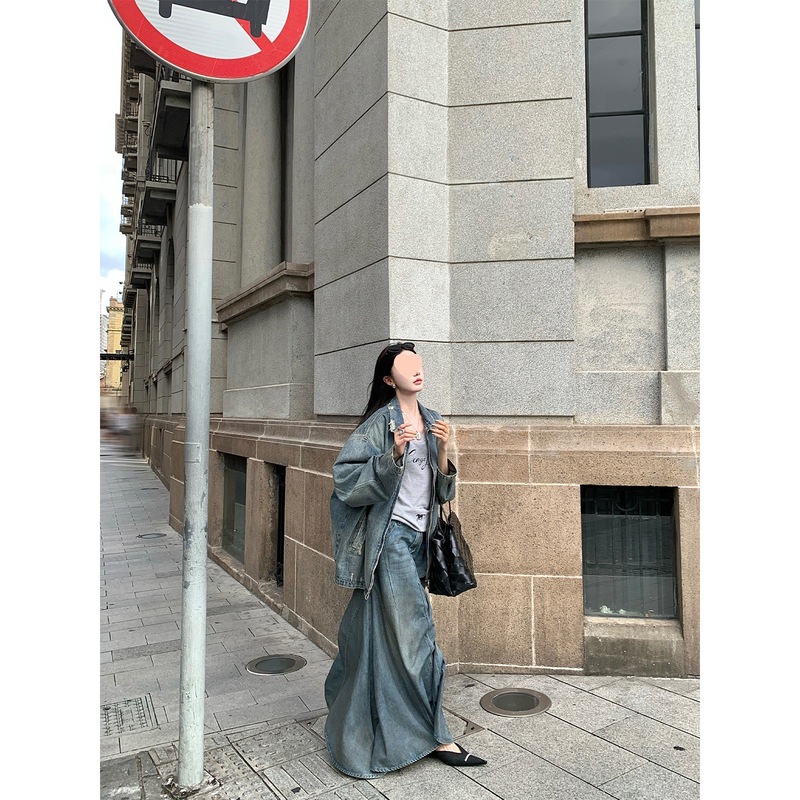 欧阳 做旧磨破牛仔外套女秋季新款休闲宽松美式复古夹克上衣|undefined