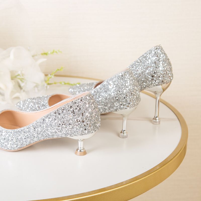 Sequin French-Style Wedding Shoes, Versatile Bridal Shoes, High Heels, Summer 2025, Comfortable for the Feet, Wedding Bridesmaid Shoes