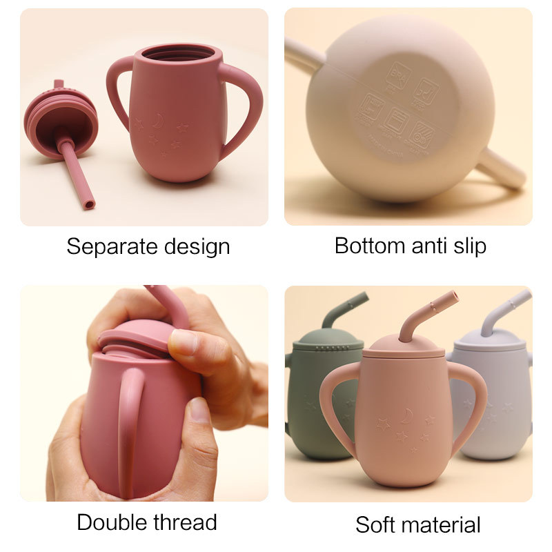Bebé de silicona entrenamiento sippy taza con tapa y paja