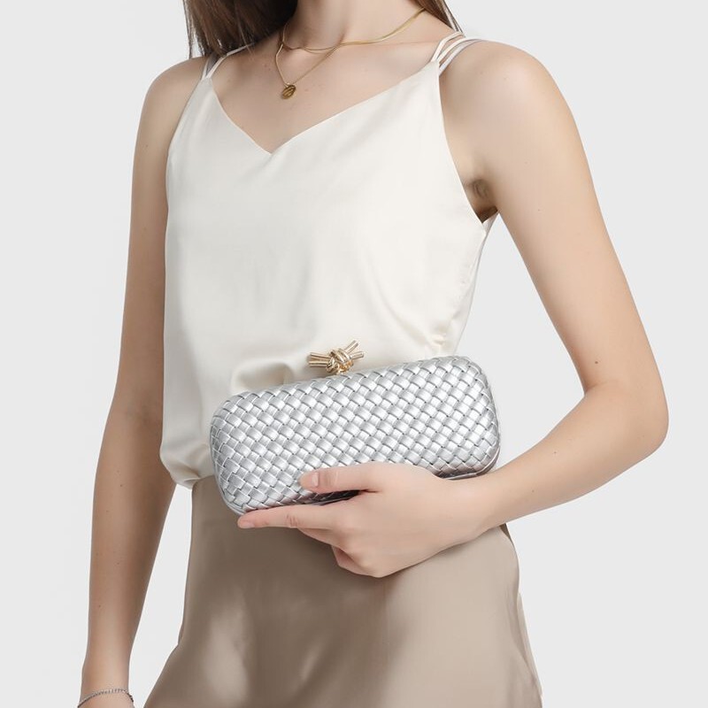 New European and American Style Women's Clutch Bag Pu Woven Bag Dress Evening Bag Chain Women's Bag Wholesale Crossbody Evening Small Bag