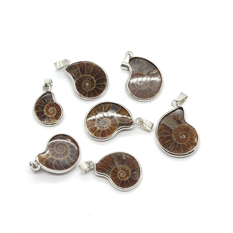 Snail-shaped fossil pendant 10x15-20x35mm silver edge melon buckle pendant DIY vintage jewelry accessories
