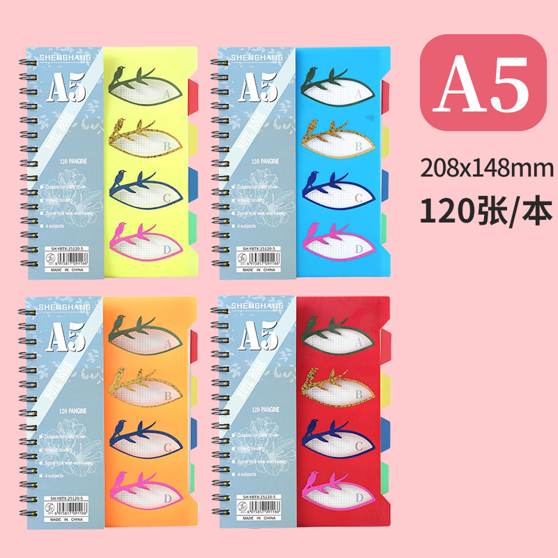 Fuente fabricante multi-especificaciones A4 / B5 / A5 doble bobina portátil PP cubierta de color dividida cuaderno de notas image 9