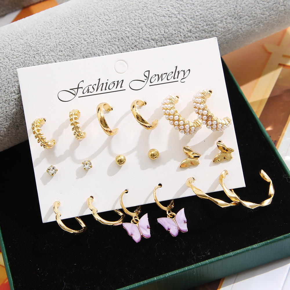 Fashion Heart Shape Butterfly Alloy Plating Inlay Rhinestones Pearl Women's Earrings 1 Set display picture 5