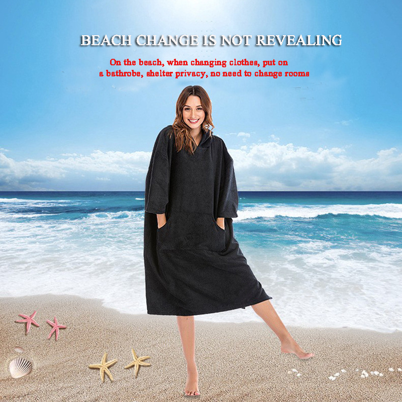 Outdoor Swimming Wearable Poncho Bathrobe Microfiber Beach Towel Surfing Hooded Quick-Change Bath Towel