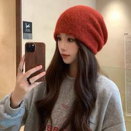 秋冬简约针织帽男女显脸小堆堆帽百搭双层保暖加厚冬帽子