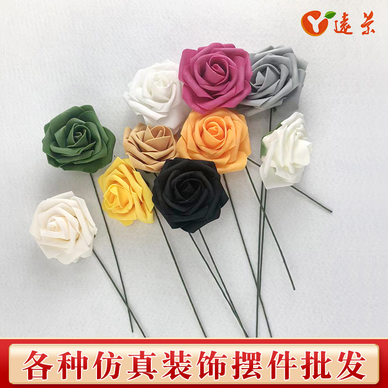 仿真泡沫玫瑰花婚庆户外摄影假花家居LED装饰花带杆PE玫瑰花