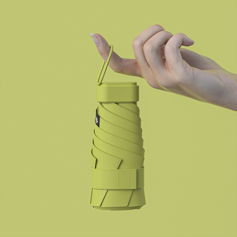 Paraguas de protección solar de vinilo creativo mini paraguas de seis pliegues paraguas de cápsula de bolsillo pequeño para mujer lluvia y lluvia paraguas de sol de doble uso