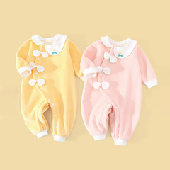 嬰兒加絨連體衣秋冬男女寶寶加厚保暖新生兒衣服冬季外出哈衣冬裝