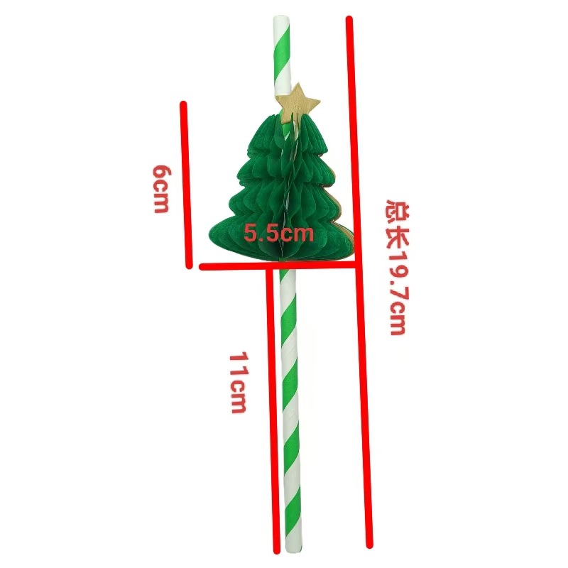 Pajitas de papel con diseño de árbol de Navidad en 3D, para postres, cócteles, decoración de fiestas, pajitas creativas para bebidas navideñas