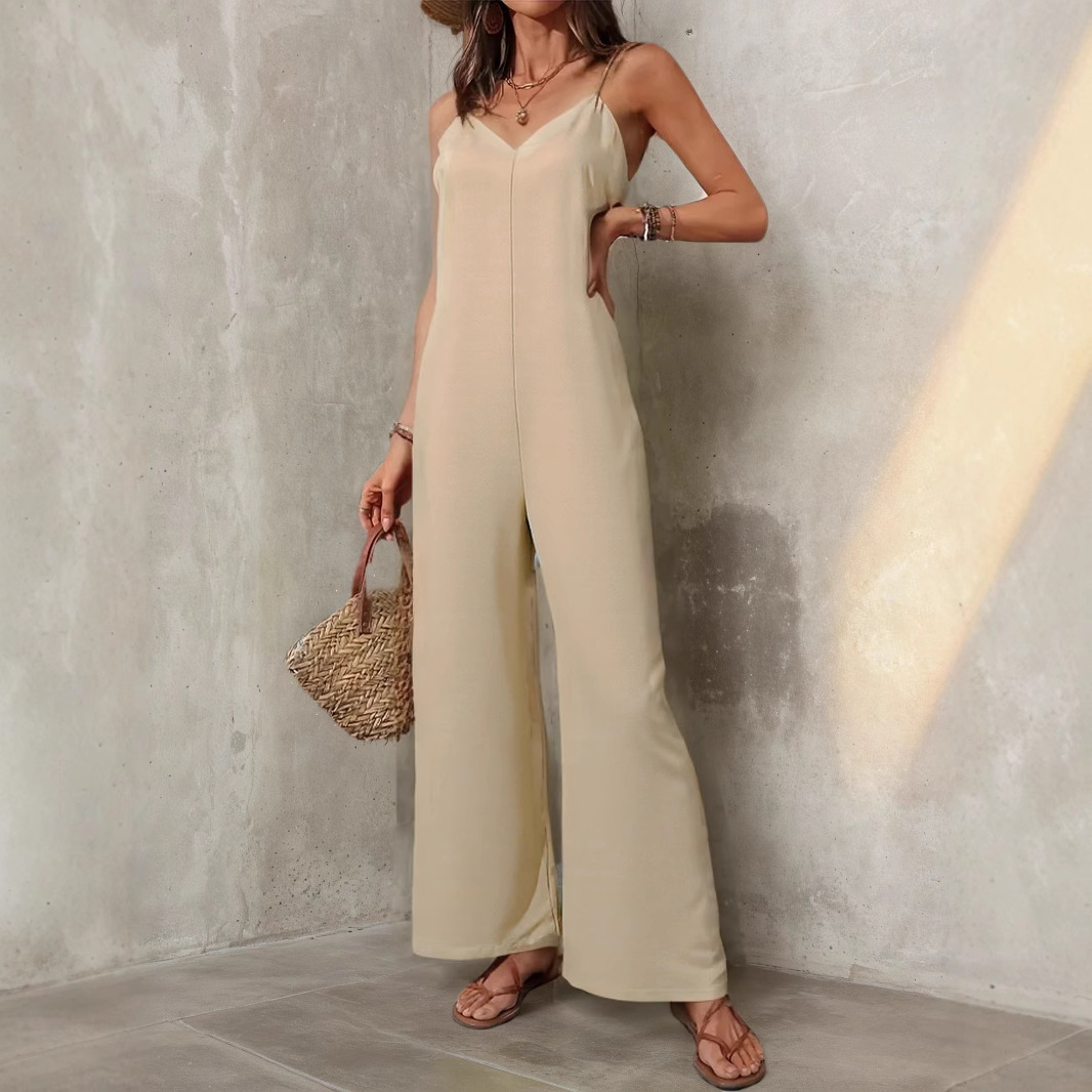 Monos de tirantes de moda europea y americana transfronterizos, elegantes pantalones de pierna recta sueltos de color sólido, monos casuales, nuevos productos 2025