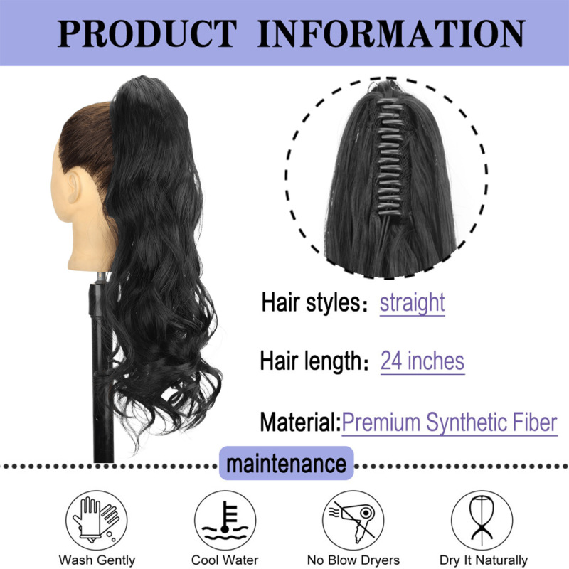 24inch ロングカーリーポニーテール高温繊維女性ビッグウェーブカーリーヘアグリップクリップポニーテールエクステンション|undefined
