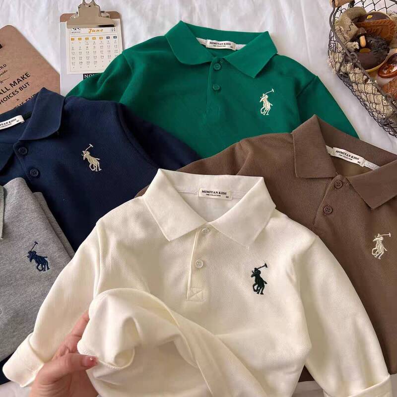 Children's Long-Sleeve Polo Shirt 2026 Spring and Autumn Boys' Embroidered Turn-Down Collar Loose-Fitting Base Shirt Wholesale Children's Long-Sleeve Polo Shirt 2026 Spring and Autumn Boys' Embroidered Turn-Down Collar Loose-Fitting Base Shirt Wholesale