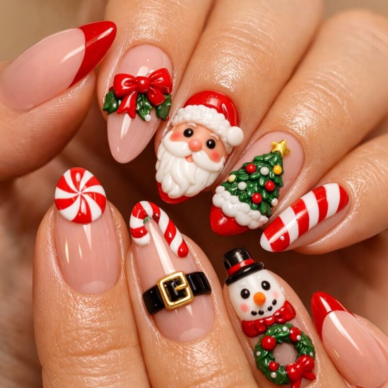 Christmas Manicure, Christmas Almond Nails, Santa Claus and Snowman Pattern Manicure, Best-selling Manicure in Europe and America, Wholesale Christmas Manicure, Christmas Almond Nails, Santa Claus and Snowman Pattern Manicure, Best-selling Manicure in Europe and America, Wholesale
