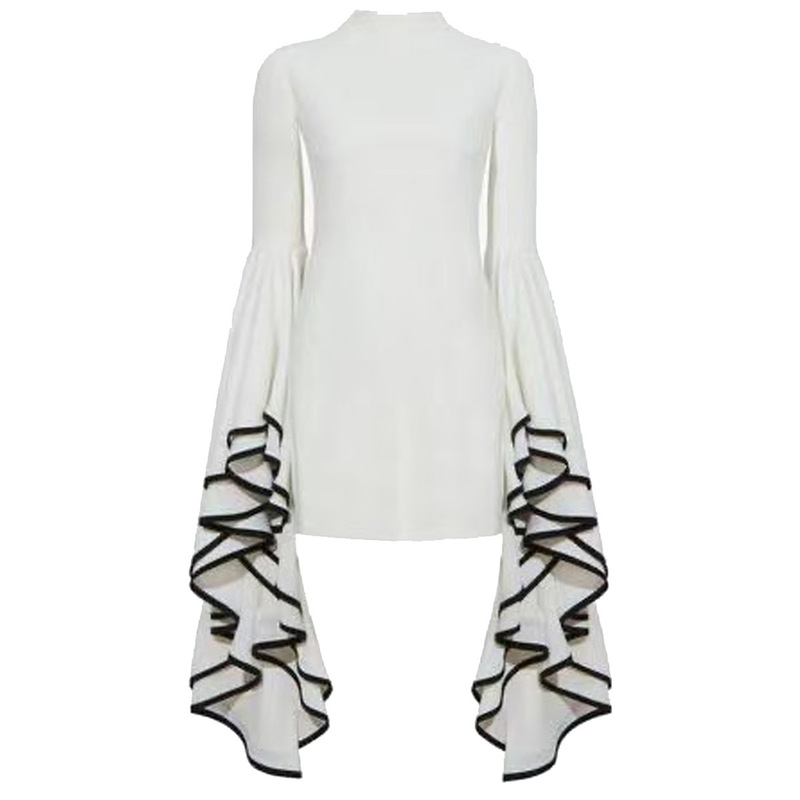 New European and American Stars and Ladies Elegant Design Big Horn Lotus Leaf Sleeve Dinner dress Dress Women's Dress