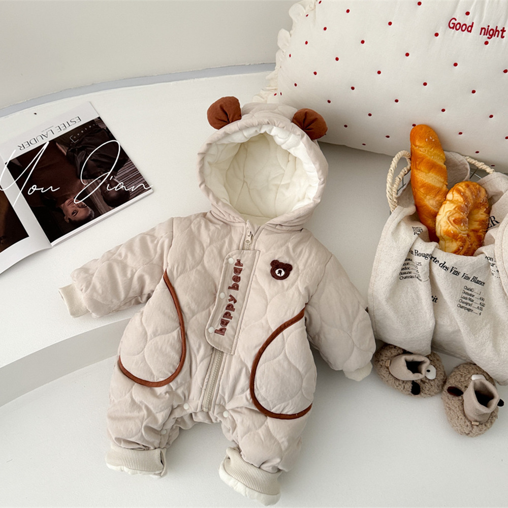 [Estilo personalizado] 2024 nuevo bebé de invierno coreano de dibujos animados lindo oso grueso cálido abrigo de una pieza