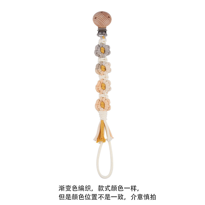 Productos para bebés Clip de chupete de haya Creativo Tejido a mano Estilo pastoral Cadena de chupete de margarita de color