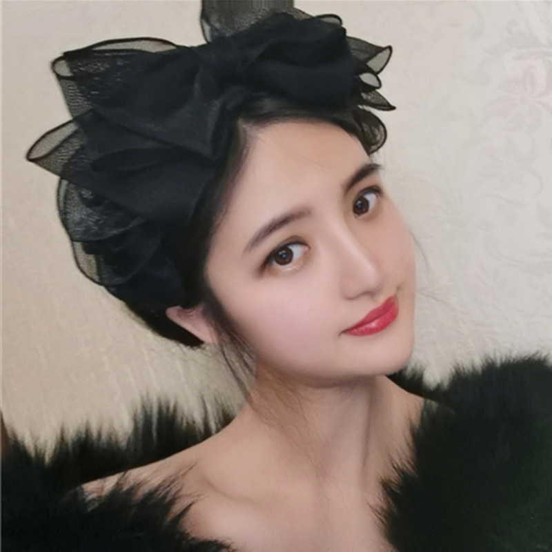 Black Gauze Bow Headband Advanced Sense Internet Celebrous Face Wash Headband Hair Accessories Women's High Cranial Top Escape Princess Headwear