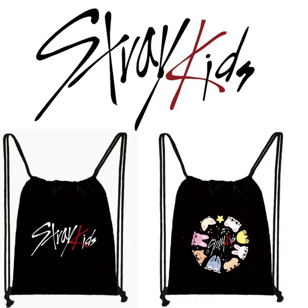 K-Pop Group Stray Merchandise Printed Drawstring Canvas Bag Backpack Sports Backpack Sneaker Backpack Student Storage Bag