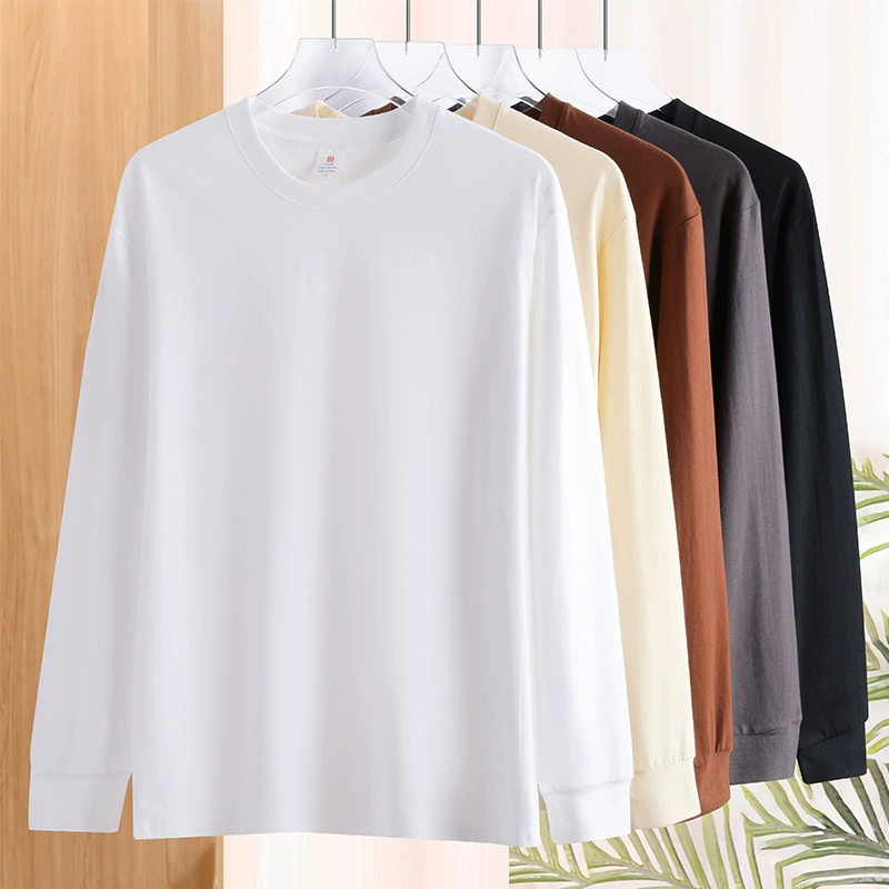 Базовая рубашка 230 г с плотным начесом, хлопковая осенняя одежда Siro, спиннинговая с круглым вырезом, универсальная однотонная Повседневная с длинным рукавом