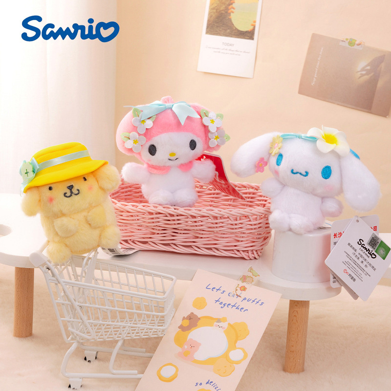 Sanrio Genuine Authorized Flower Kurome Melody Kitty Big-Eared Dog Plush Toy Doll Small Pendant