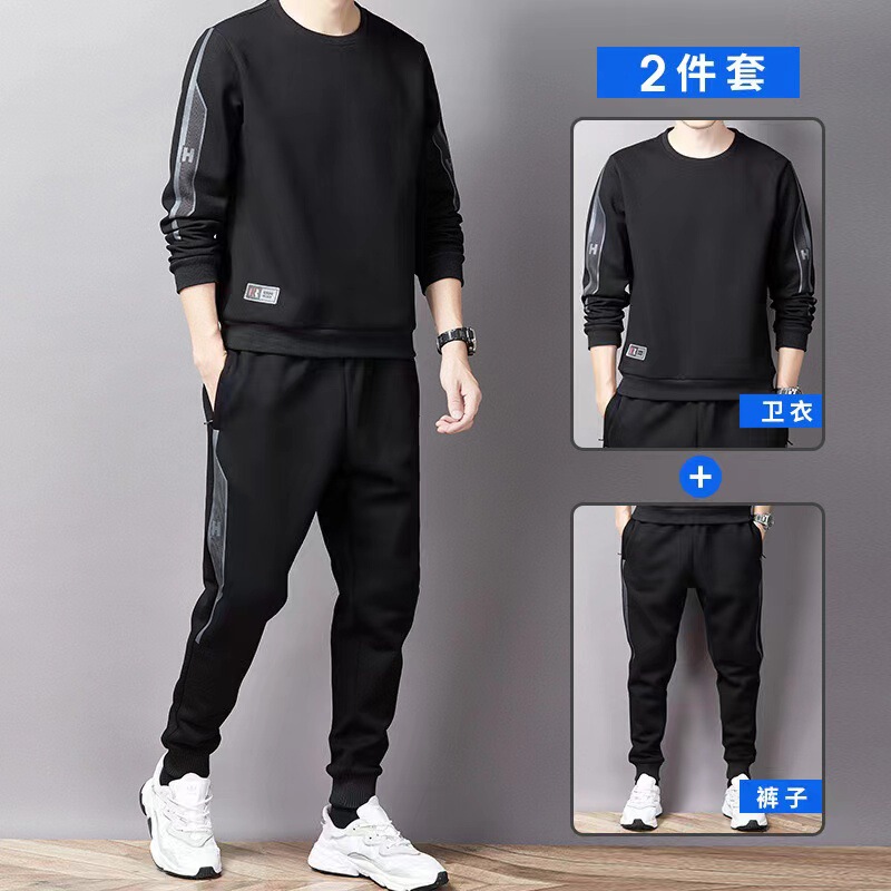 Cross-border leisure sports suit men's spring trendy youth round neck sweater with trousers couple's two-piece suit