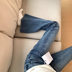 蓝色微喇牛仔裤女秋季新款高腰修身显瘦梨形身材弹力喇叭长裤子潮