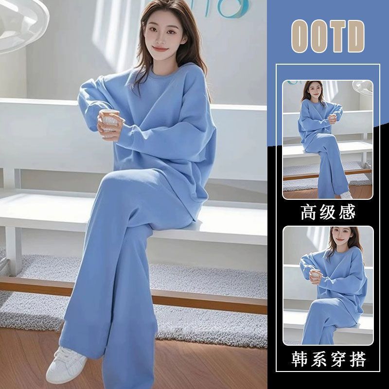 欧洲站跨境外贸高级感衣服女套装穿搭早秋休闲卫衣直筒长裤两件套|undefined