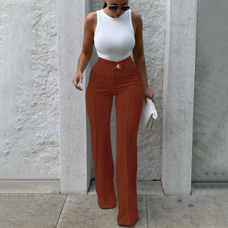 High Waist Flared Wide Leg Pants for Women Elegant Office Casual Chic Stretch Polyester Trousers Comfort Fit Multiple Colors_ecoleips.com