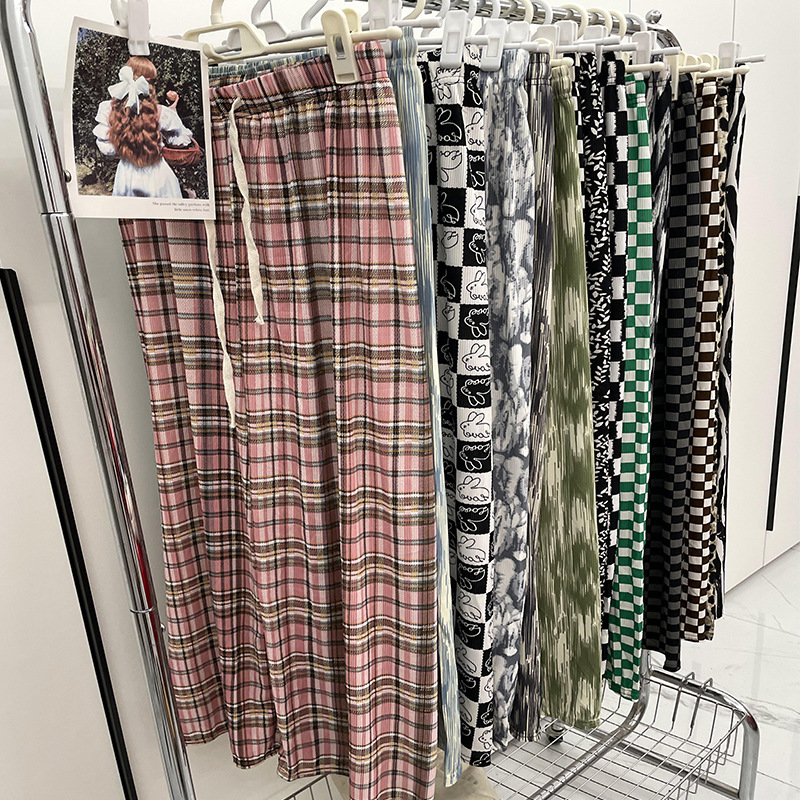 Hilo de seda de hielo pantalones de pierna ancha para mujeres primavera y verano delgada cintura alta adelgazamiento drapeado casual recto alargado fregona Pantalones